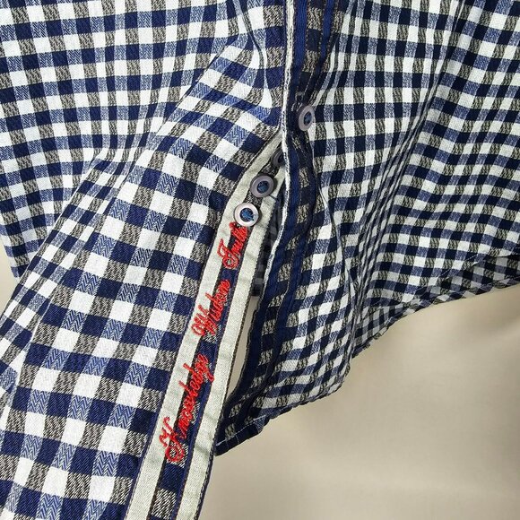 Robert Graham Button Up Shirt Men's Size L Blue Plaid Stained Glass Flip Cuff - Picture 6 of 13